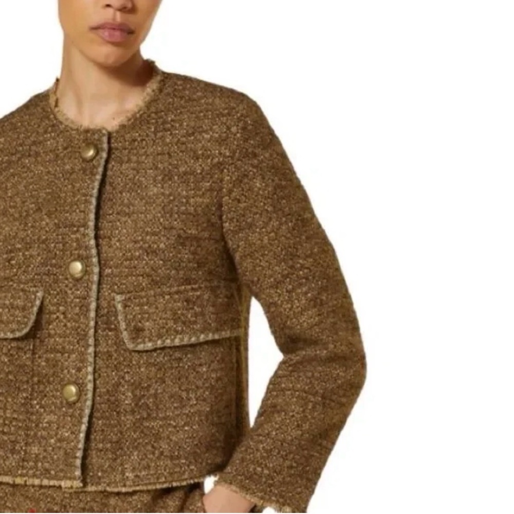 Luisa Cerano Elegant Brown Tan and Mrttslic gold Tweed Women's Jacket